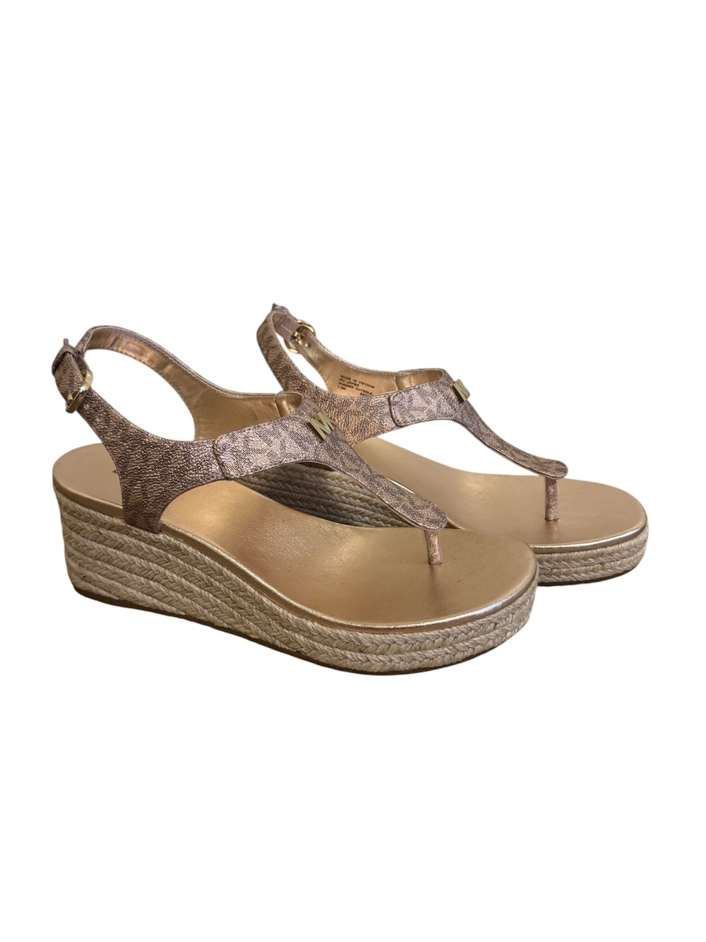 MICHAEL Michael Kors Laney Thong Espadrille Jute Wedge Sandals Rose Gold 7.5